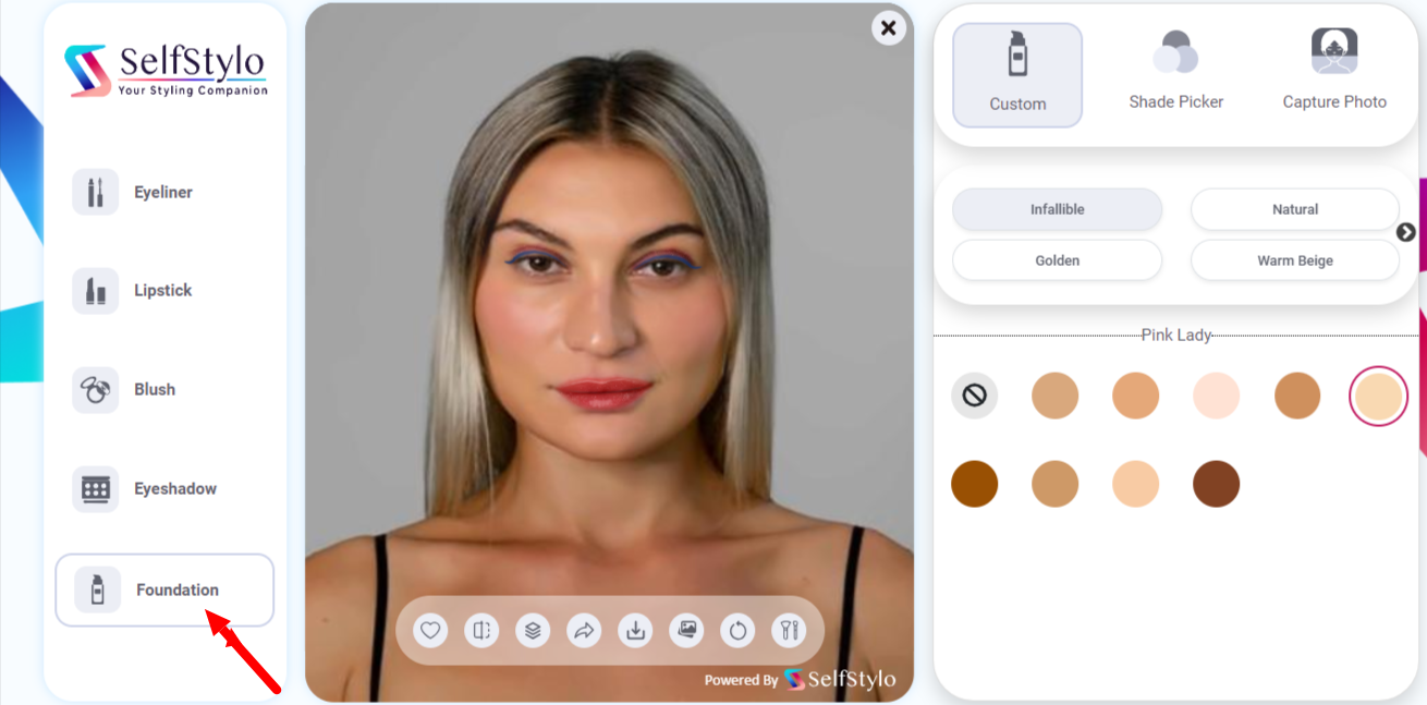 select foundation on selfstylo try on tool